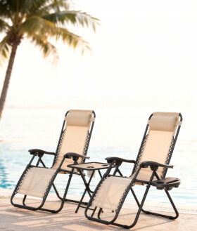 Sada 2 polohovacích zahradních židlí se stolem - béžová