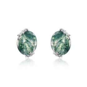 LUNICA Stříbrné náušnice MECHOVÝ ACHÁT 1030