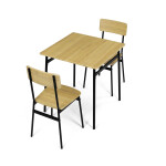 Jídelní set (1+2), MDF dekor divoký dub, čtyřnohá kovová podnož, černý matný lak