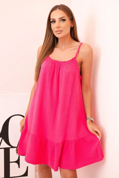 Dámské mušelínové šaty s ramínky a volánem růžový pink UNI