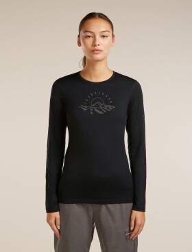 Dámské merino triko dlouhý rukáv ICEBREAKER Wmns Merino 200 Oasis LS Crewe Sunrise Summit, Black velikost: XS