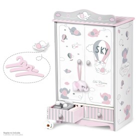 Dřevěná šatní skříň pro panenky se zásuvkami a doplňky DeCuevas - SKY 2019