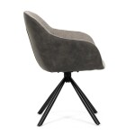 Židle jídelní, béžová látka a tmavě šedá látka v dekoru vintage kůže, černý kov, otočná P90°+ L90° s vratným mechanismem
