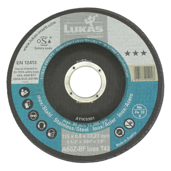 Kotouč řezný, 115 x 0,8mm, A60Z-BF INOX, LUKAS