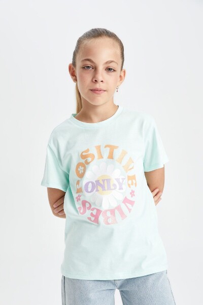 DEFACTO Girls Crew Neck Printed Short Sleeve T-Shirt