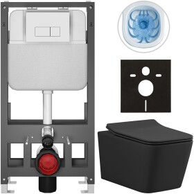 CERANO - Kompletní WC set Basic/Forte - černá matná - WC tlačítko Modulo/Bílá - volně stojící - předstěnová instalace - 51x36 CER-8050BD86407