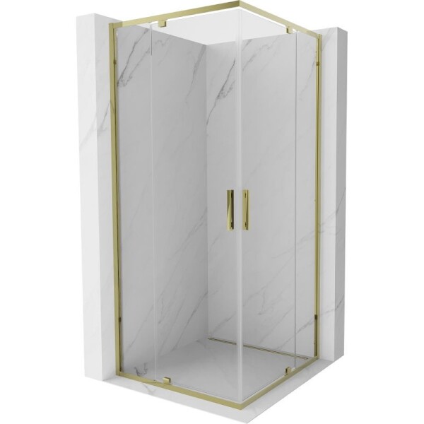 MEXEN - Exo čtvercový křídlový sprchový kout 80 x 80, transparent, zlato 8110-080-080-50-00