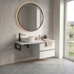 CERANO - Koupelnová skříňka Velora - bílá matná, úchytka černá + deska pod umyvadlo Navira Pro - 36 mm + konzole černá - 160x56,6x46,5 CER-667940