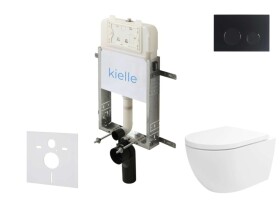 Kielle - Genesis New Set předstěnové instalace, klozetu Oudee, Vortex Rimless+, sedátka softclose a tlačítka Gemini New II, matná černá 30528SZ24