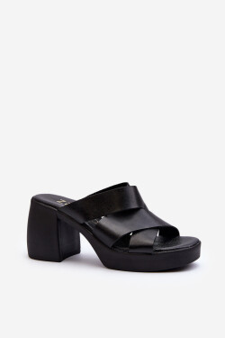 Zazoo 40373 Kožené sandály na podpatku černé 38