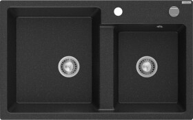 MEXEN - Tomas granitový dřez 2-bowl 800x500 mm,černá/metalik, sifon chrom 6516802000-73
