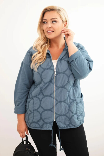 Dámská mikina Plus Size bavlněná rozepínací na zip džínová modrá UNI