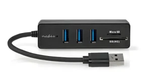 Nedis USB hub 5 portů černý / USB hub / 3x USB-A / USB 3.2 Gen 1 / 5 Gbps / SD microSD čtečka (CCGB61250BK01)