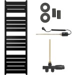 CERANO Koupelnový radiátorový set Arturo - kombinované vytápění, termo tyč - boční jednobodové připojení - 600W - černá matná - 1600x500 mm