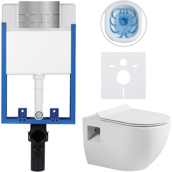 CERANO Kompletní podomítkový WC set Lite/Dure - bílá lesklá - WC tlačítko Line, nerez - k zazdění - 51x35 cm