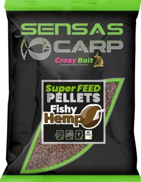 Sensas Super Feed Fishy Hemp / Pelety / 650 g / 2 mm (18872)