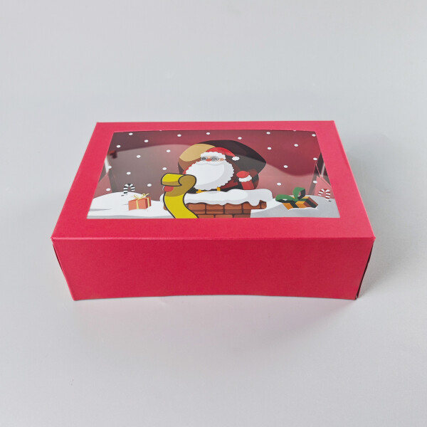 Vánoční dárková krabice červená s okénkem -1 (22,3 × 15,1 × 7,1 cm)