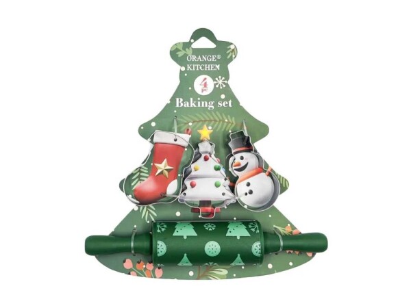 Dortisimo Cukrářská sada vykrajovátek a válečku zelená s vánočním motivem (4 ks)