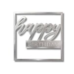 Dortisimo Plastová dekorace na dort Happy Birthday ve čtverci stříbrná (bez zápichu)