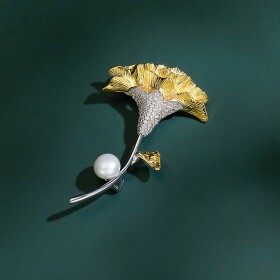 Brož s perlou a zirkony Lidia - květina, Zlatá
