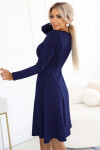 567-2 Pohodlné trapézové šaty s dlouhými rukávy - tmavě modré S