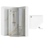 REA/S - Sprchový kout DIAMOND 90x90 - zlatá + sprchová vanička Diamond, černá KPL-14904
