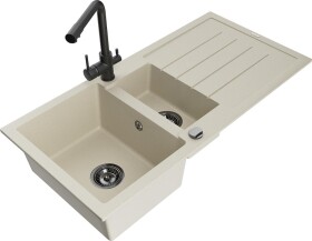 MEXEN - Andres granitový dřez s odkapávačem včetně baterie Duero, béžová 6515-69-671600-70