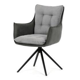 Židle jídelní, šedá látka, 360° vratný mechanismus, černý kov