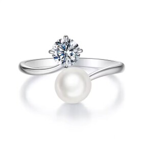 Stříbrný perlový prsten MOISSANITE + CERTIFIKÁT, nastavitelná Stříbrná certifikát GRA, hadřík na čištění stříbra, dárková krabička