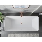 MEXEN/S - Velo Slim volně stojící vana 170 x 75, bílá/černá, sifon a přepad měď kartáčovaná 52811707575-65