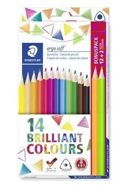 Staedtler ergosoft neon / Pastelky / 14 ks / trojhranné / kovová krabička (157 C14P1)