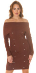 Sexy pletené šaty s cvočky na ramenou brown Einheitsgroesse