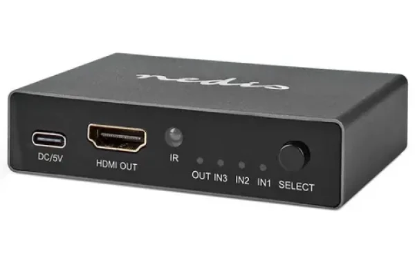 Nedis VSWI3493AT HDMI přepínač 3 vstupy na 1 výstup / 8K@60Hz / 45 Gbps / HDCP 2.3 / hliník (VSWI3493AT)