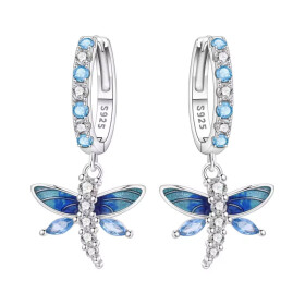 Stříbrné visací náušnice Vážka - stříbro 925/1000, Modrá