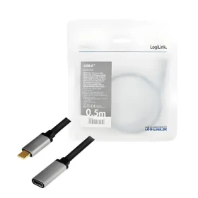 LogiLink USB-C (M) - USB-C (F) černá / Prodlužovací kabel / USB 3.2 Gen2 / 10 Gbit/s / PD / 0,5 m (CUA0105)