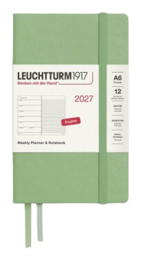 Týdenní plánovač & Zápisník Sage, Pocket A6 2027, anglicky