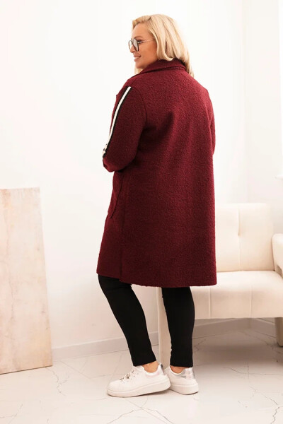 Dámský kabát Plus Size z umělé ovčí vlny s kapsami bordový UNI