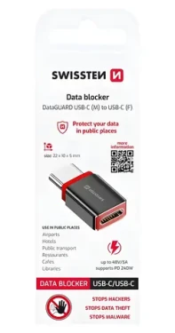 Swissten DataGUARD černá / Nabíjecí adaptér / USB-C na USB-C / blokace dat (73501220)