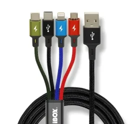 I-BOX IKUM4W1 černá / Nabíjecí kabel / 4v1 / 1,2 m / 2 A / Nylon (IKUM4W1CLR)