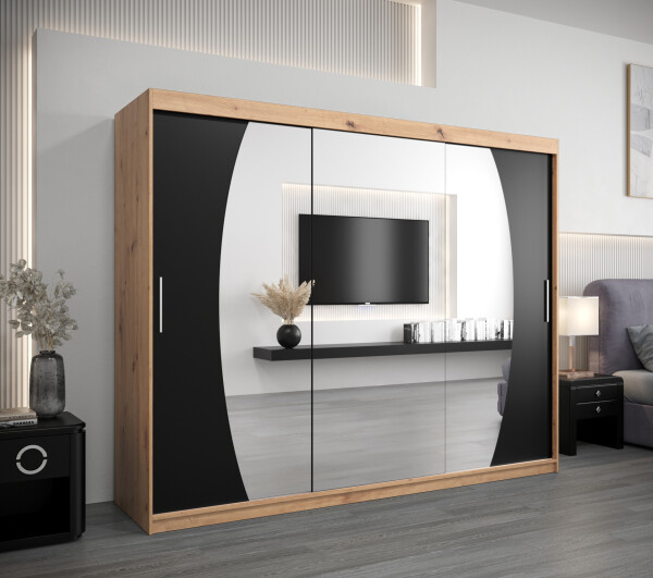 Šatní skříň Abi E0 Barva korpusu: Dub artisan, Rozměry: 250 cm, Dveře: Černá