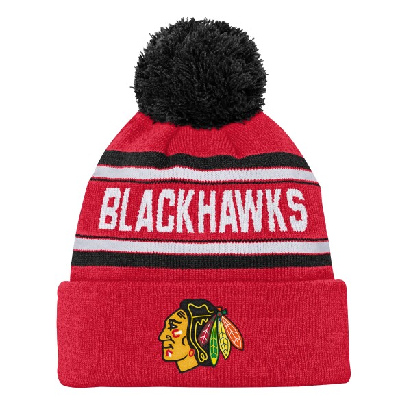 Outerstuff Dětská zimní čepice Chicago Blackhawks NHL Jacquard Cuffed Knit With Pom