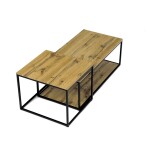 Stůl konferenční, set 2 ks, MDF deska, dekor divoký dub, kovová podnož, černý lak