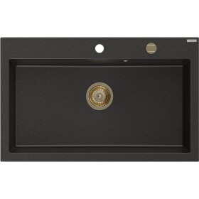 MEXEN/S - Elix granitový dřez 1-miska 800 x 500 mm, černá/zlatá metalik, sifon zlatá 6527801005-75-G