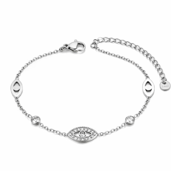 Náramek Daphné - Evil Eye, chirurgická ocel, Stříbrná 17 cm + 5 cm (prodloužení)