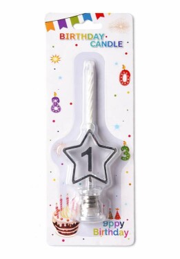 Dortisimo Svíčka bílá s LED stříbrným podstavcem ve tvaru hvězdy číslo 1