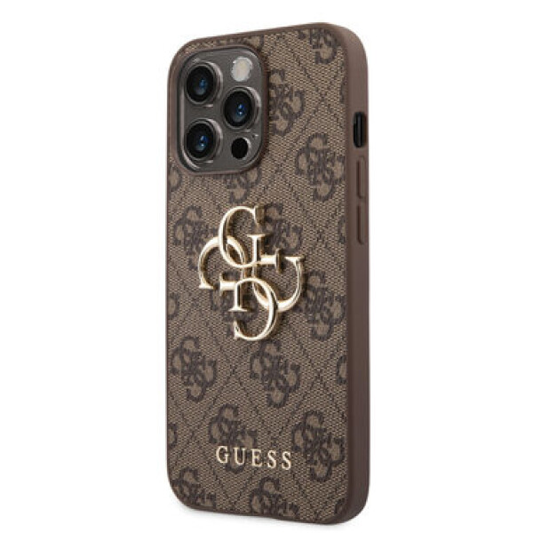 Pouzdro Guess PU 4G Metal Logo iPhone 14 Pro hnědé