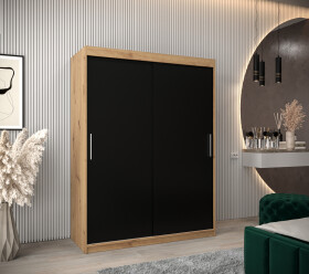 Šatní skříň Abi T0 s posuvnými dveřmi Barva korpusu: Dub artisan, Rozměry: 150 cm, Dveře: Černá