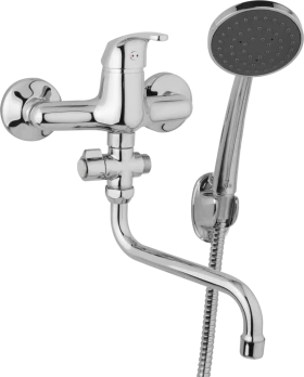 JB Sanitary Nástěnná umyvadlová a sprchová baterie SLIM, rozteč 150 mm, otočný přepínač, s příslušenstvím, trubkové ramínko 300 mm A10 37 51