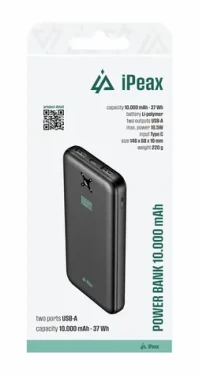 IPEAX Powerbanka 10000 mAh 10.5W černá / 2x USB-A (90010118)