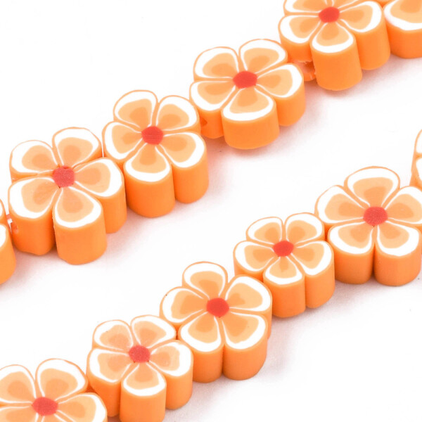 Korálky z polymeru - Květiny - 10 ks Barva: Oranžová